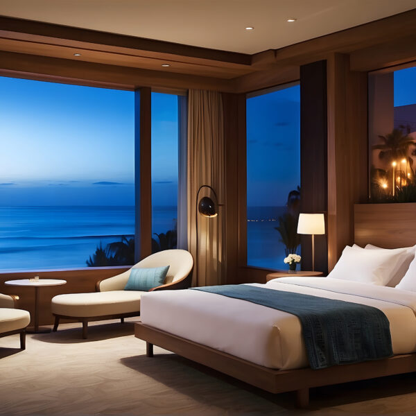 Beachside hotel room in the moonlight