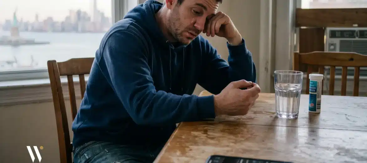 Alcohol Withdrawal Timeline: What Happens in the First 72 Hours? (Day-by-Day Guide) 2 Man looking stressed at table