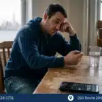 Man looking stressed at table
